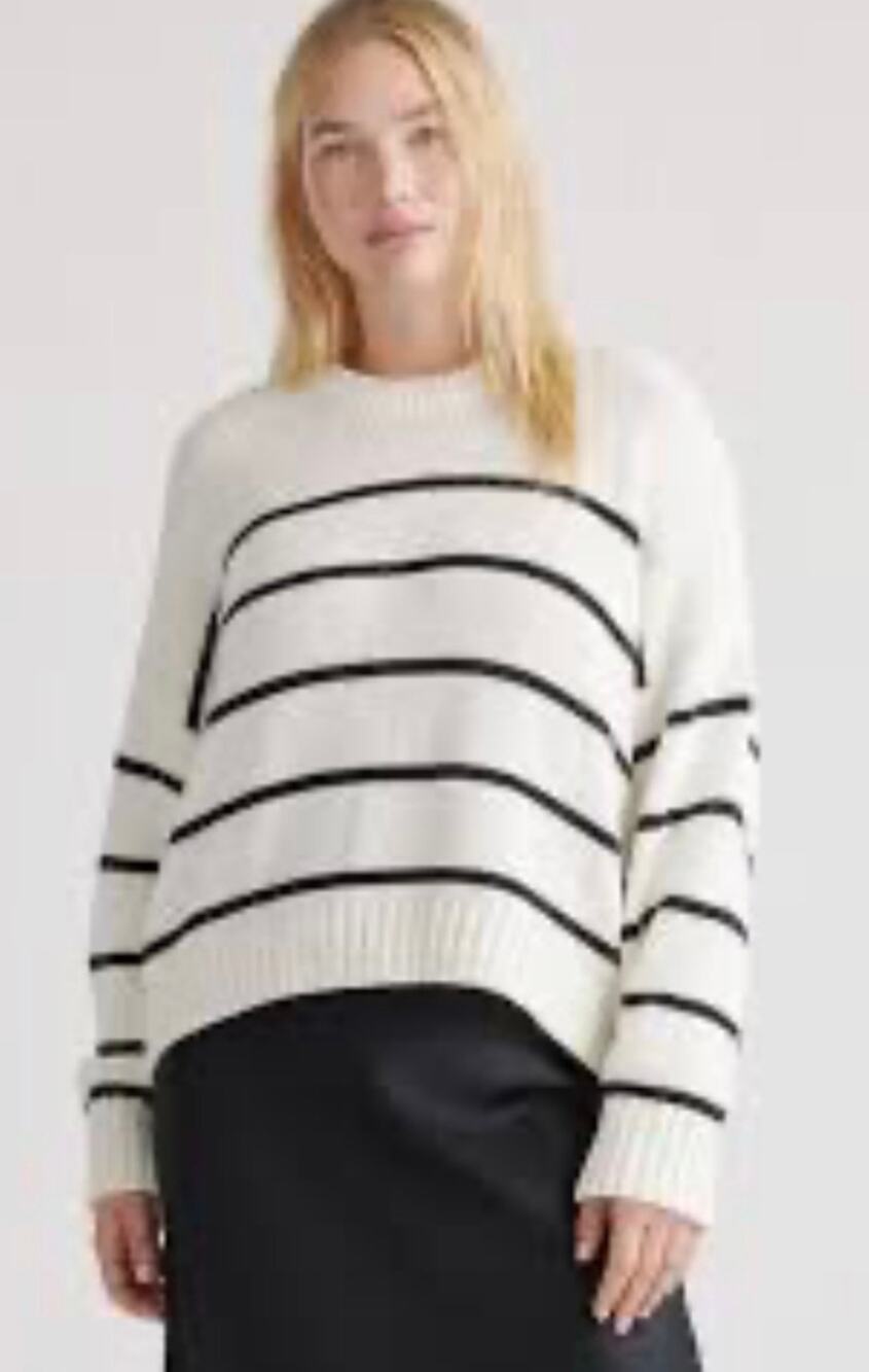Quince 100% Organic Cotton Crew Sweater Striped Black & White Sz M